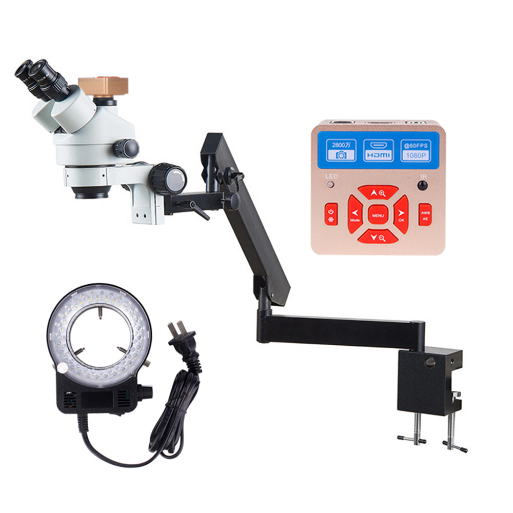 Trinocular Stereo Microscope 7X-45X - Esnek Kol Sabitleme Kelepçesi Mikroskop 7X-45X