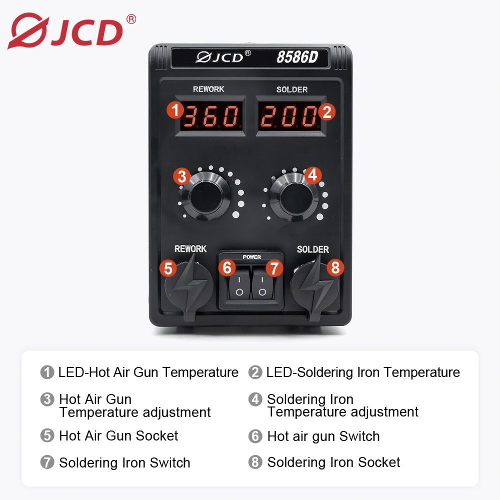 JCD 8586D 2'si 1 arada Lehimle - 2 In 1 Soldering Rework Station 750W incelemesi ve fiyatı